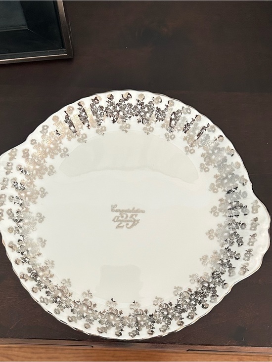 Royal Albert Other - Vintage Royal Albert white and Silver 25th Anniversary decorative cake plate